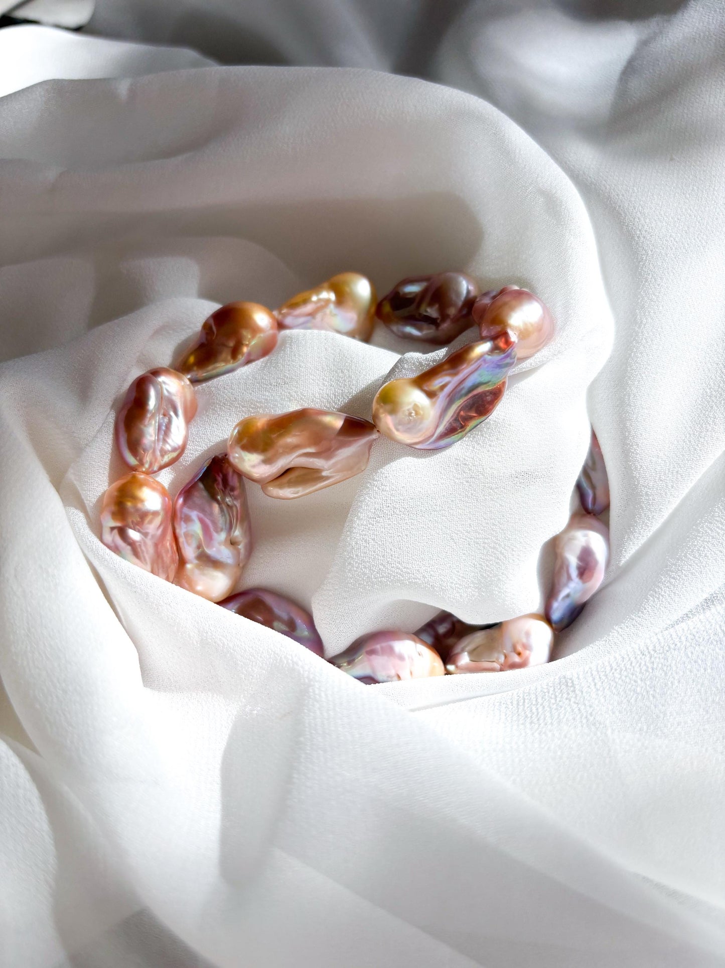 Enchanted Sunset – Orange & Purple Fish-Tail Baroque Pearl Necklace