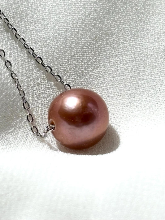 Twilight Bloom – Dark Orchid Floating Pearl Necklace (AA+Luster ) 925 Silver