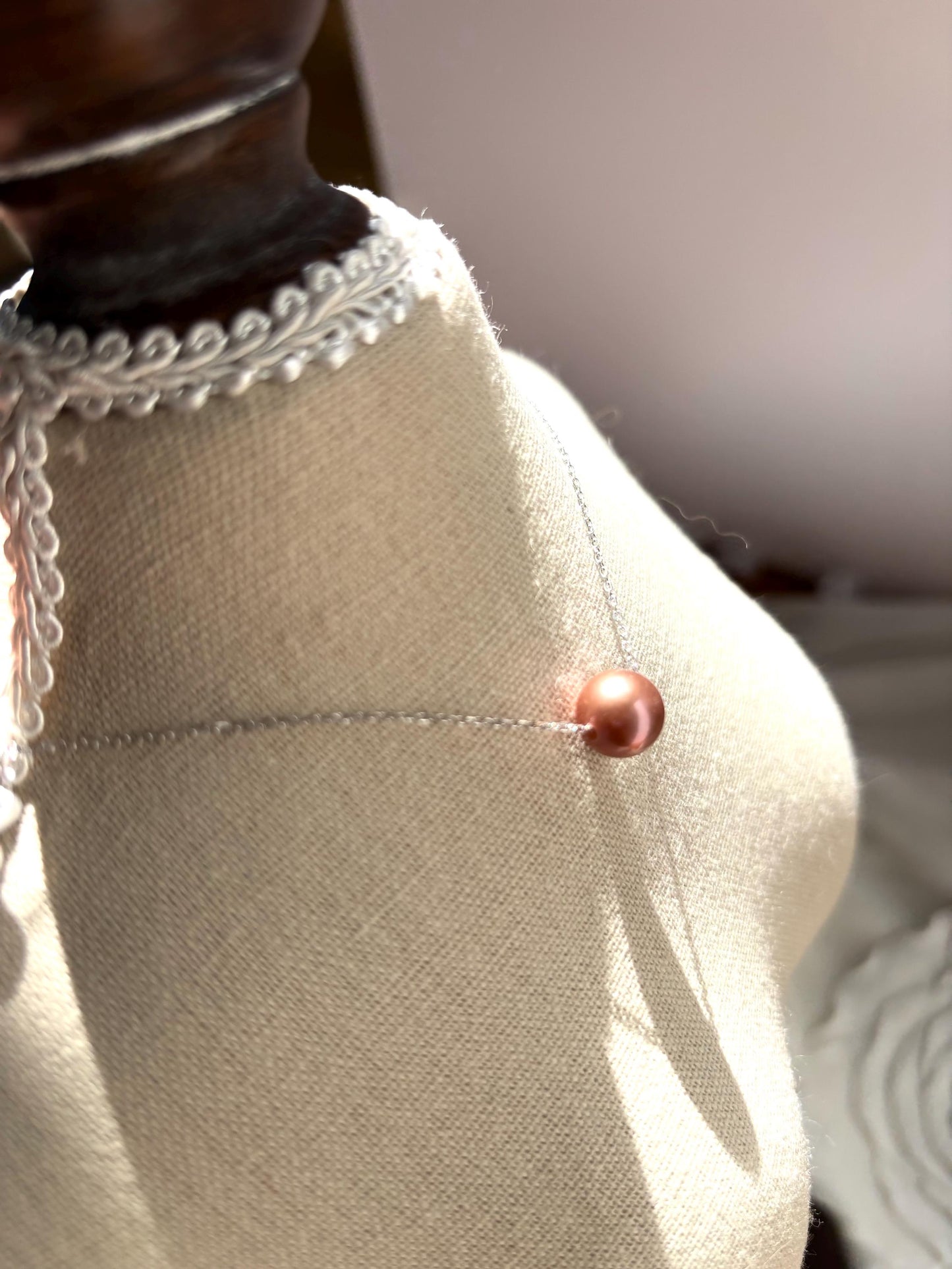 Twilight Bloom – Dark Orchid Floating Pearl Necklace (AA+Luster ) 925 Silver