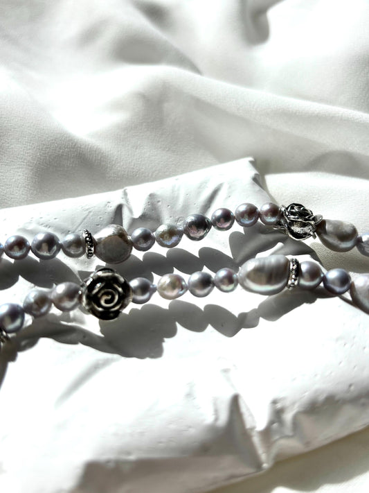 The Rose of Versailles: Vintage Grey Pearl Necklace