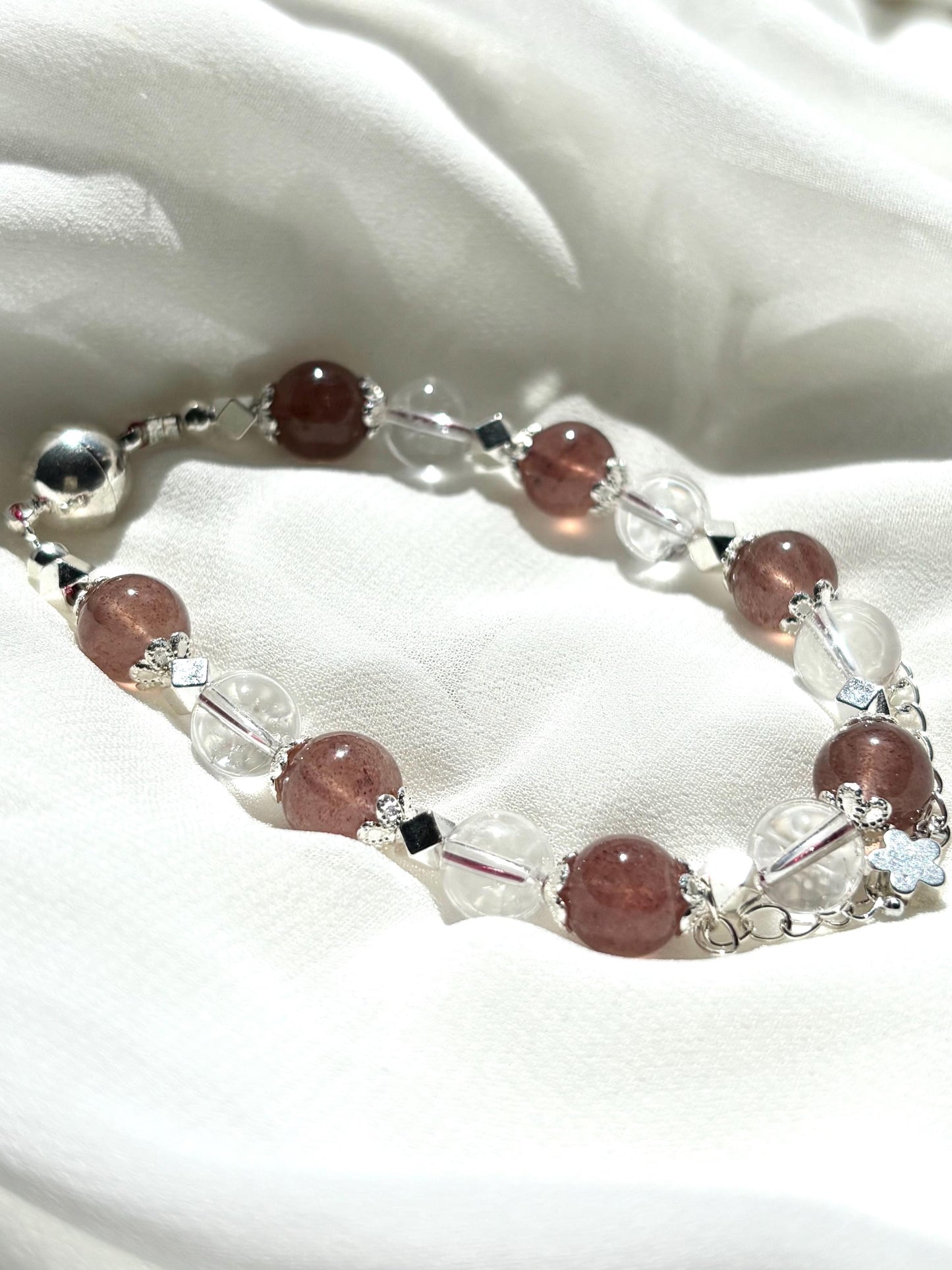 Rose Aura – Strawberry Quartz & Clear Quartz Bracelet