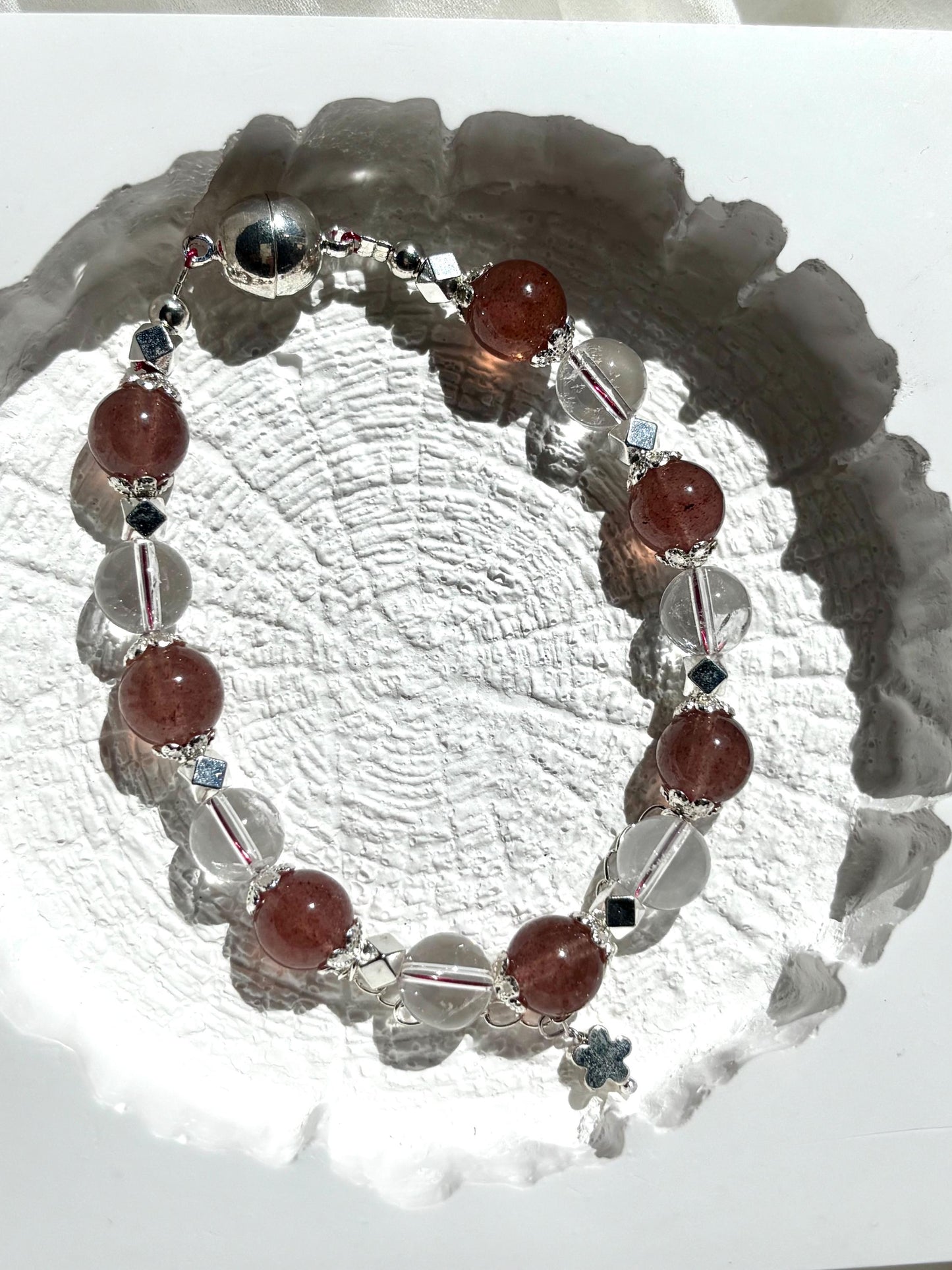 Rose Aura – Strawberry Quartz & Clear Quartz Bracelet