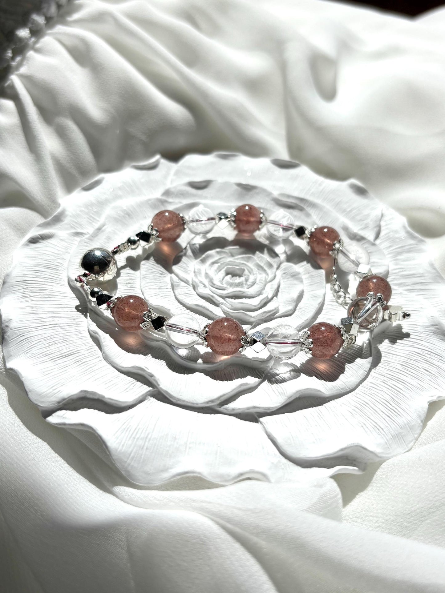 Rose Aura – Strawberry Quartz & Clear Quartz Bracelet