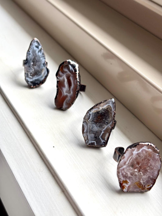 Ethereal Earth – Vintage Geode Open Rings Set ( 4 Rings as a set )