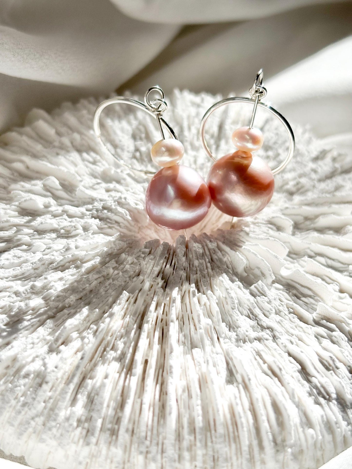 Snowy Whimsy – Sterling Silver Edison and Freshwater Pearl Huggie Earrings