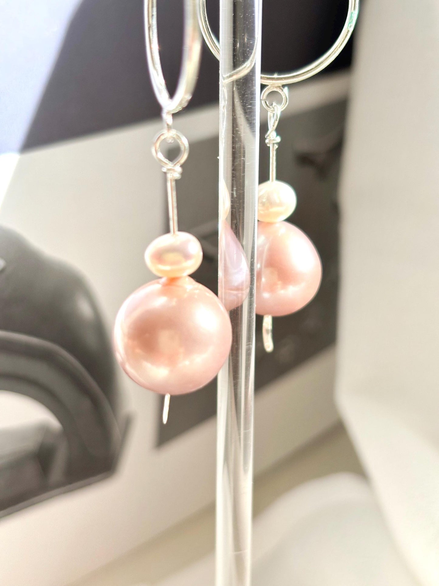 Snowy Whimsy – Sterling Silver Edison and Freshwater Pearl Huggie Earrings