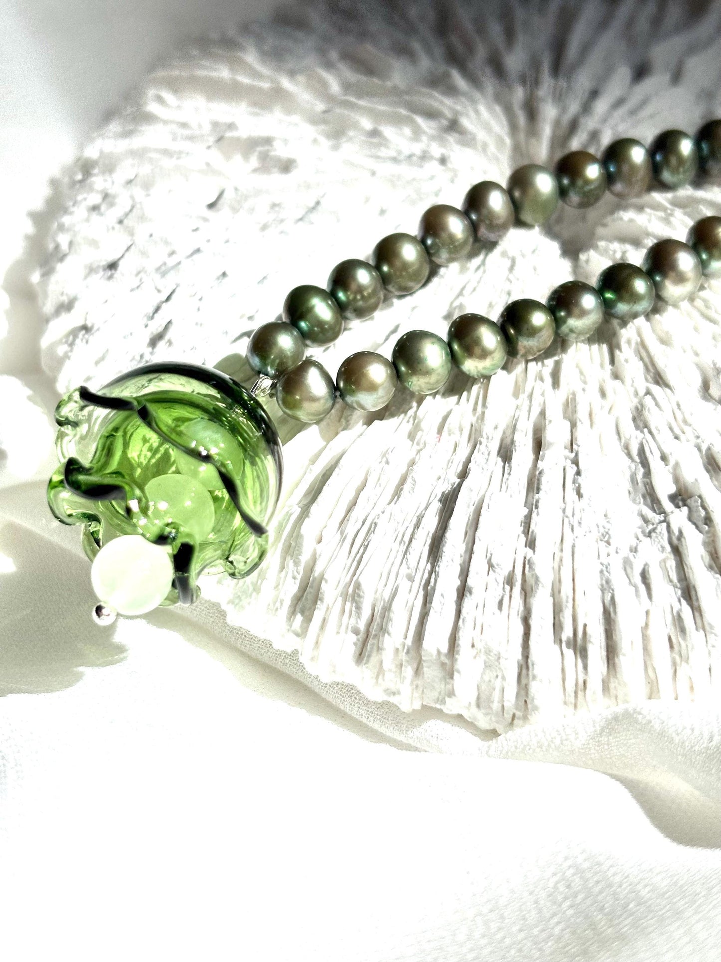 Verdant Bells: Whisper of the Forest Freshwater Pearl Necklace