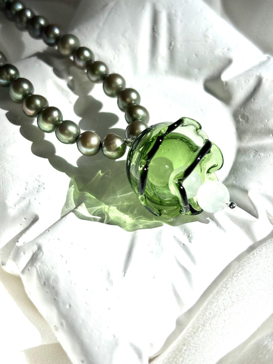 Verdant Bells: Whisper of the Forest Freshwater Pearl Necklace