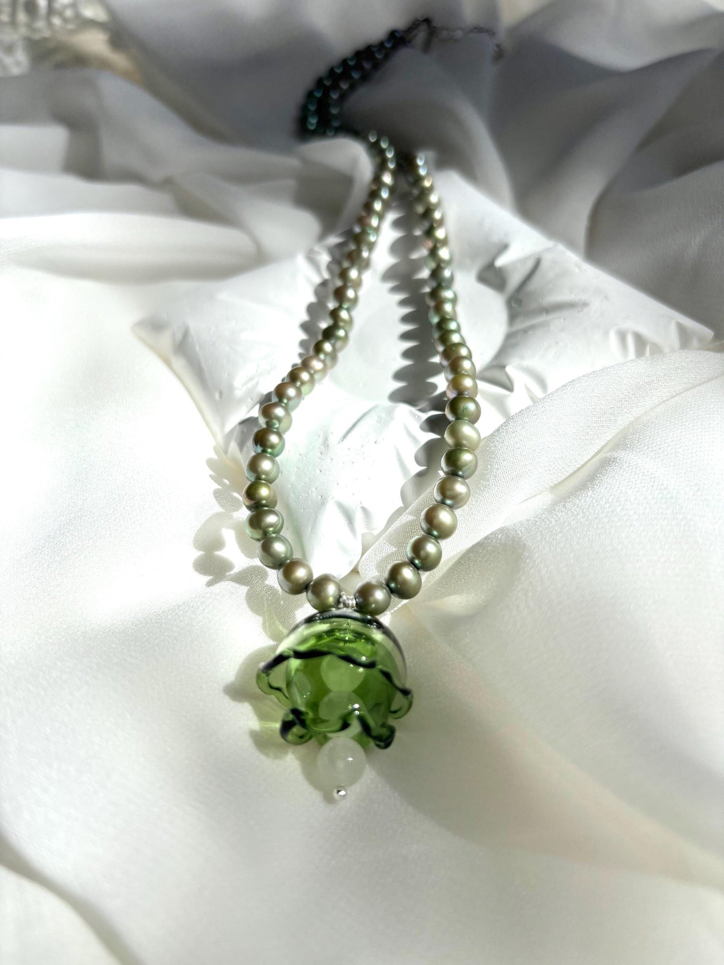 Verdant Bells: Whisper of the Forest Freshwater Pearl Necklace