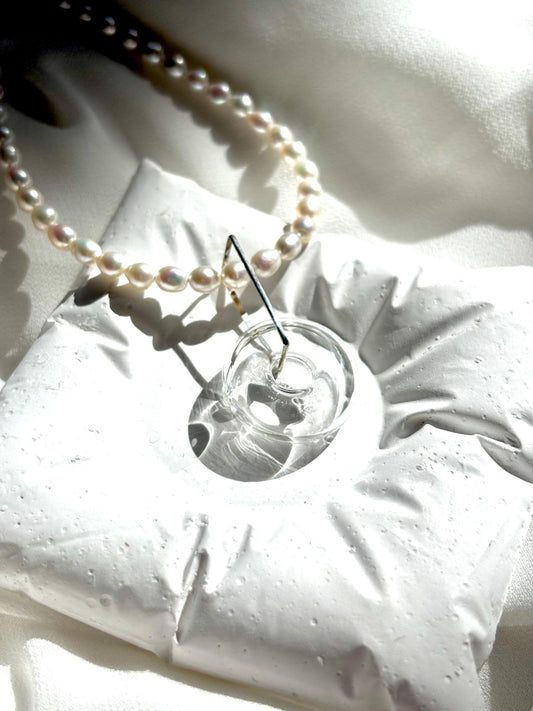 Bubbly Bliss Teardrop Pearl Necklace with Removable Clear Glass Donut Pendant 925 Sterling Silver (AAA Luster)