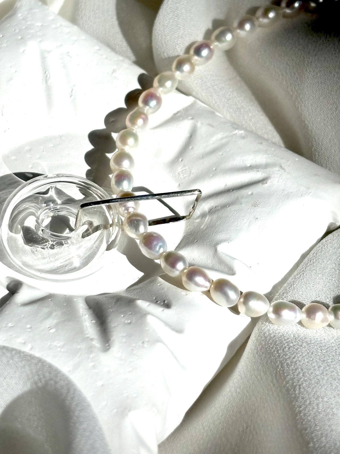 Bubbly Bliss Teardrop Pearl Necklace with Removable Clear Glass Donut Pendant 925 Sterling Silver (AAA Luster)