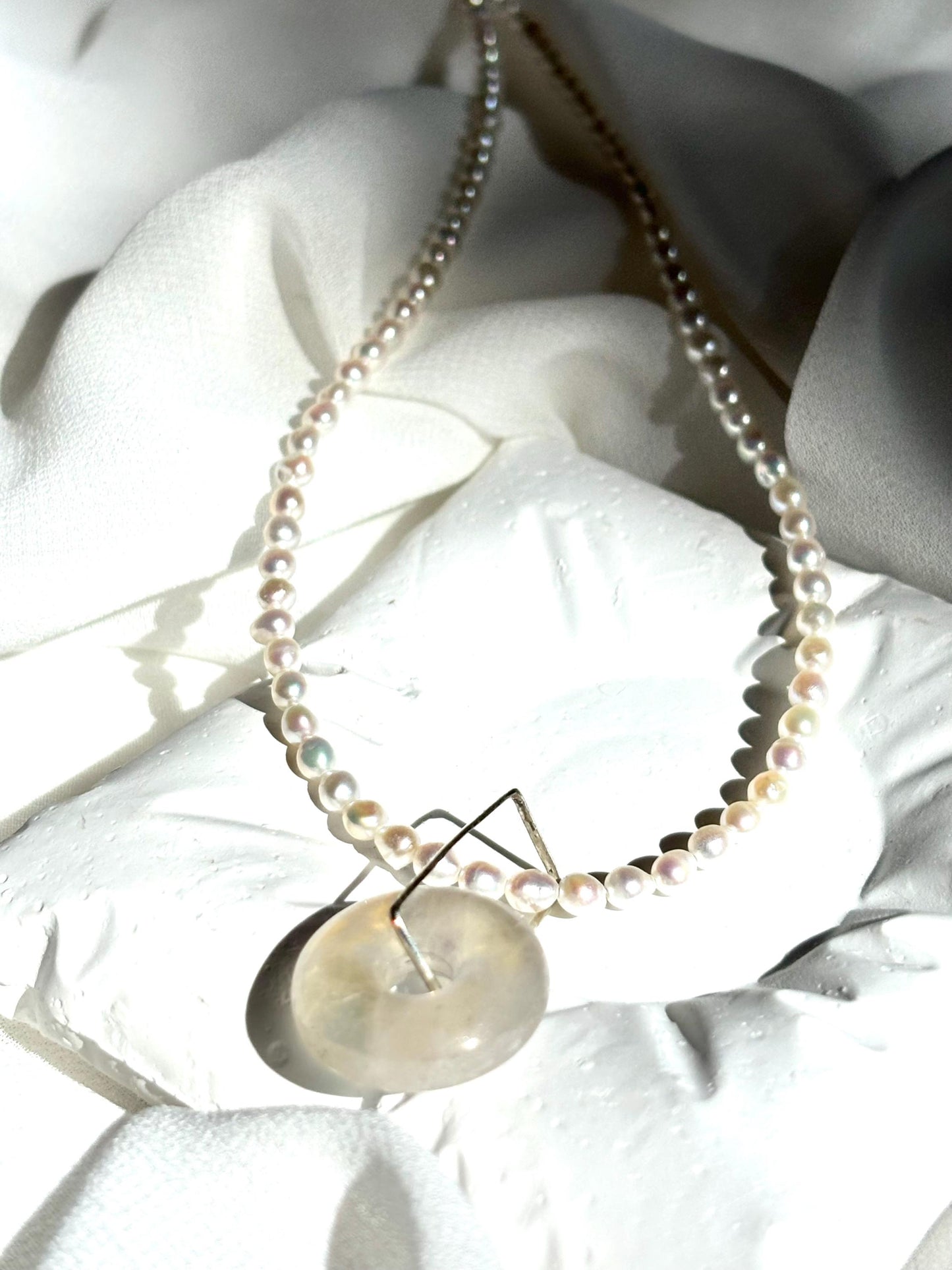 Ethereal Glow Convertible Pearl 925 Necklace with Removable Moonstone Pendant 925 Sterling Silver(AAA Luster)