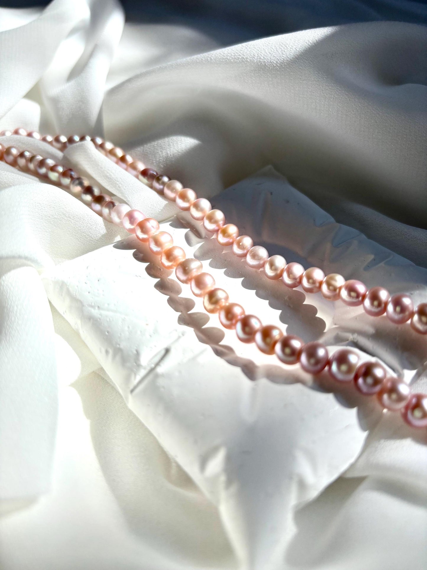 Blushing Blossoms: Freshwater Pearl Choker in Cherry Blossom Pink 925 Sterling Silver ( Luster AA )