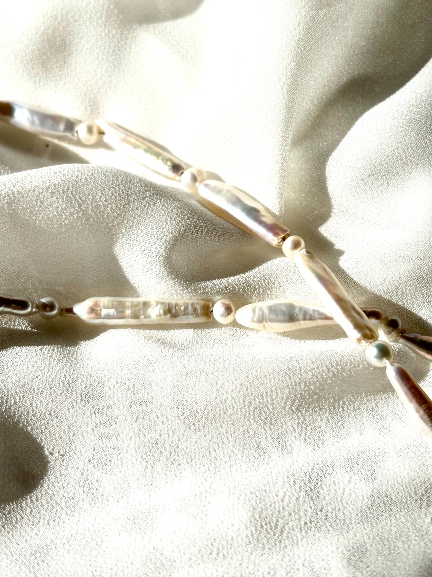 Stylish White Baroque Pearl Necklace – Long Rectangular & Round Pearls, Irregular Shapes-45cm