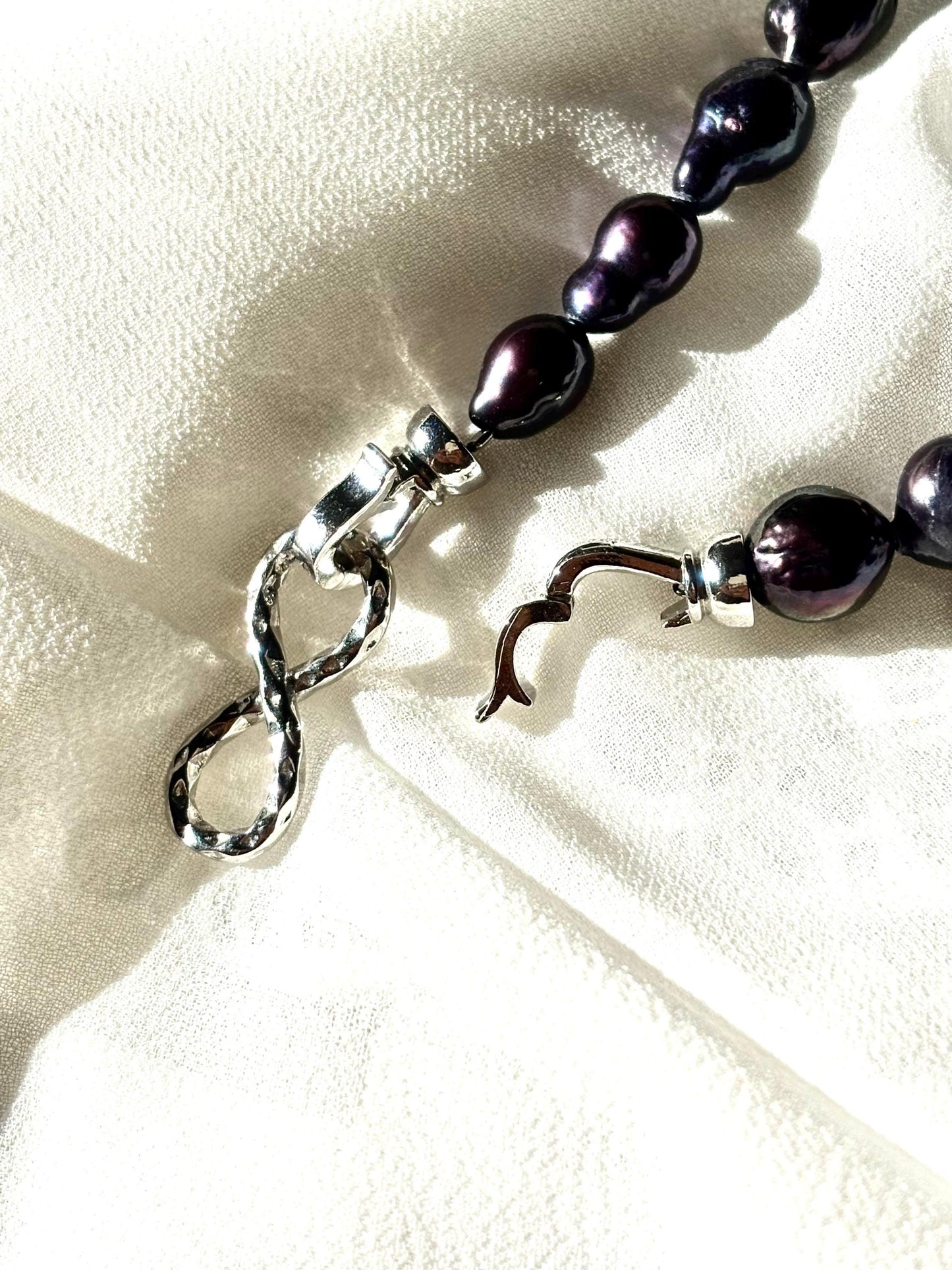 Black Baroque Teardrop Pearl Necklace with Blue Undertones (AA luster)