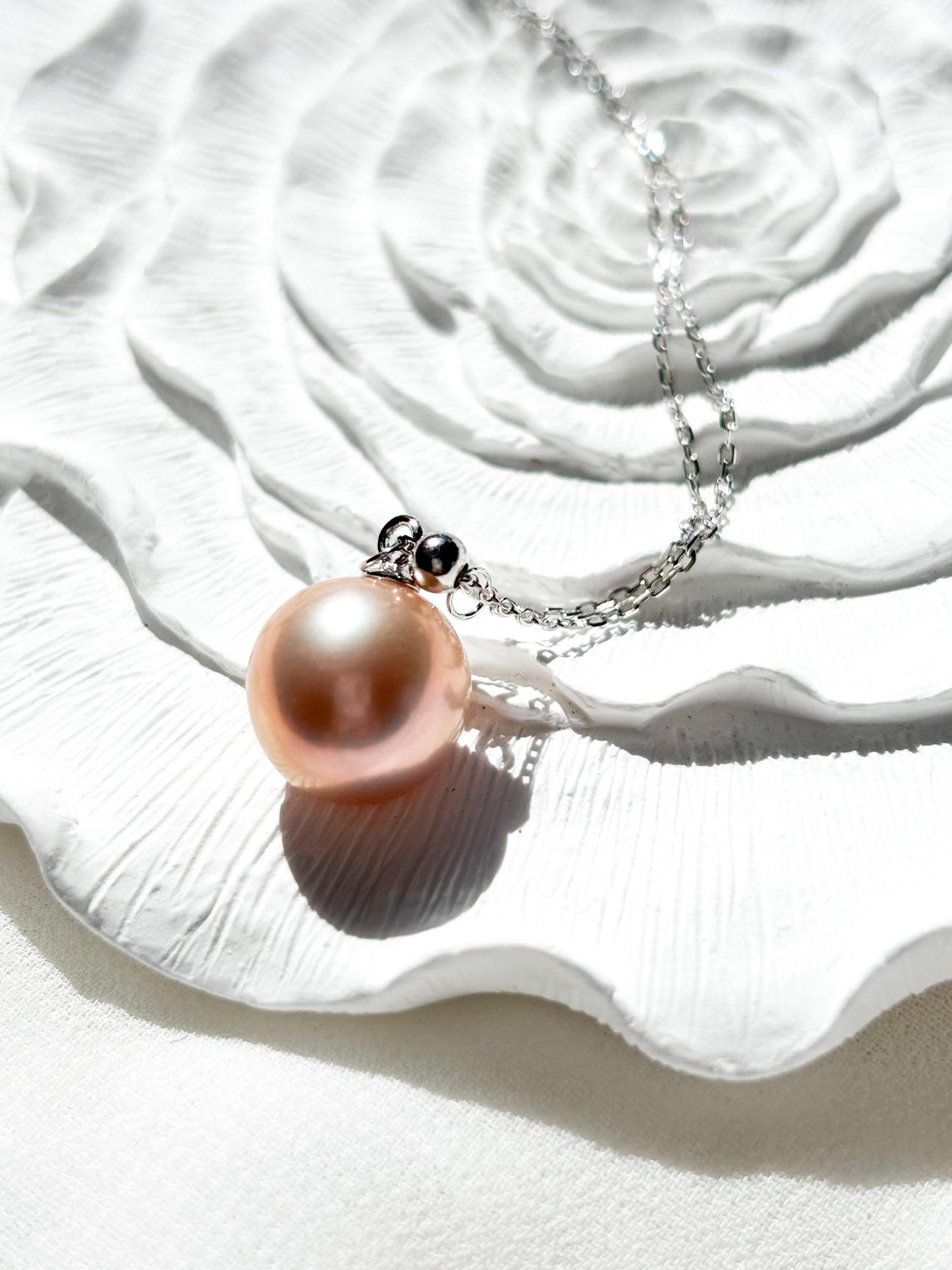 Golden Dawn – Melon-Hued Freshwater Pearl Y-Style Necklace (AAA Luster) 925 Sterling Silver