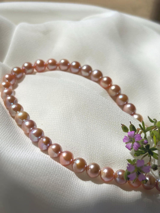 Petals of Dawn: A Freshwater Pearl Necklace in Golden Rose Elegance 925 Sterling Silver ( Luster AA+ )