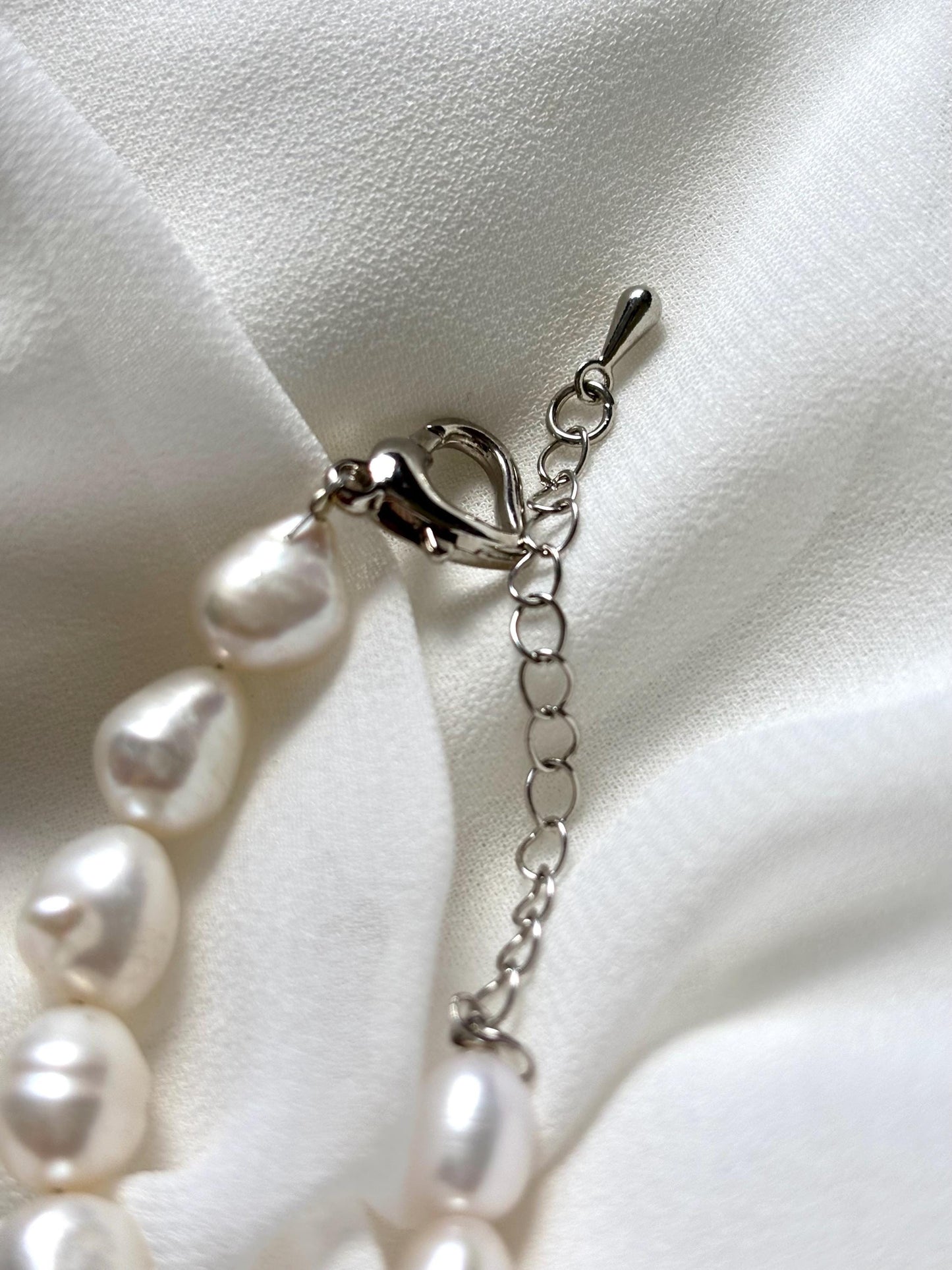 Handcrafted White Pearl Necklace with Sterling Silver Mother of Pearl Pendant