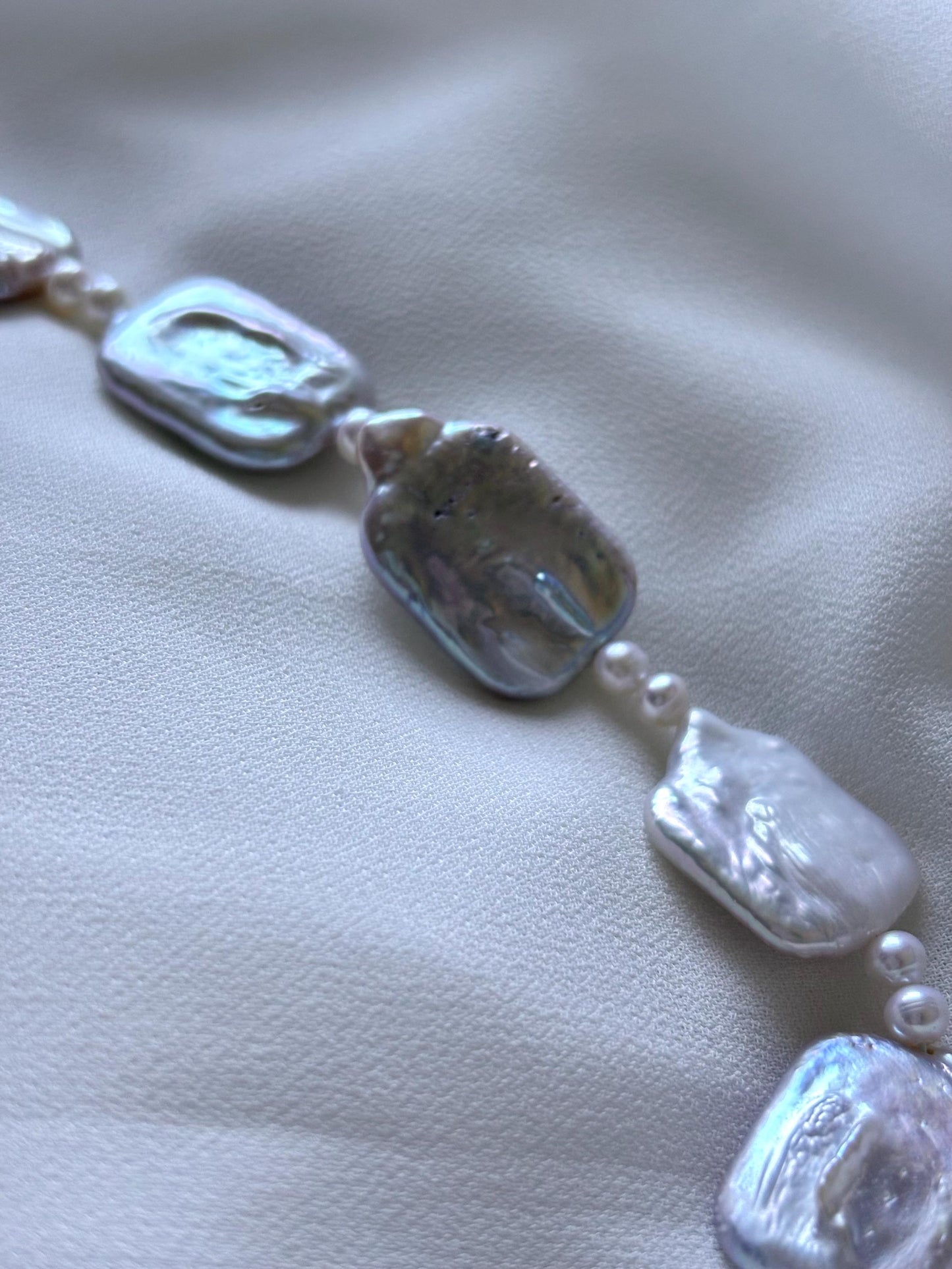 White Truffles Sculpted Rectangular Baroque Pearl 925 Sterling Silver Necklace