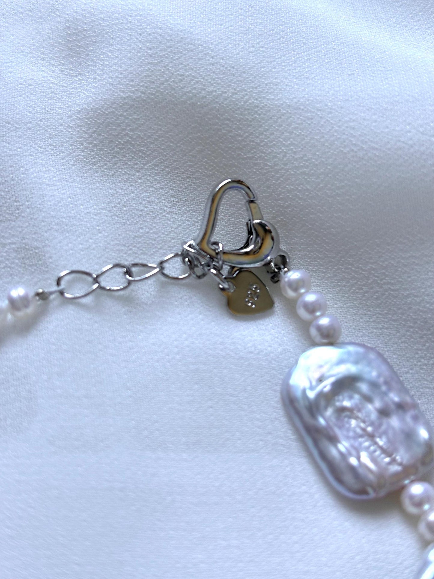 White Truffles Sculpted Rectangular Baroque Pearl 925 Sterling Silver Necklace