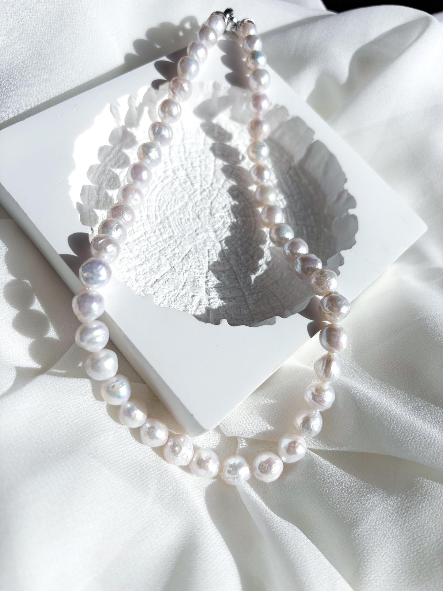 Ethereal Ocean Mist – White Baroque Wrinkled Pearl Necklace (AA Luster)