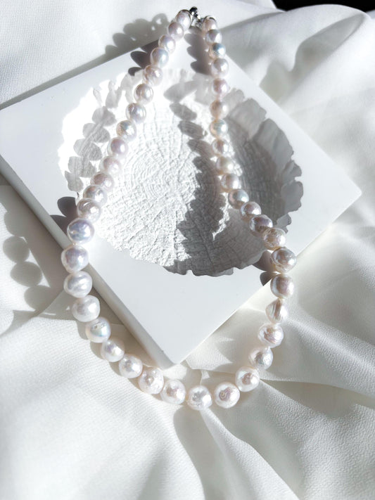 Ethereal Ocean Mist – White Baroque Wrinkled Pearl Necklace (AA Luster)