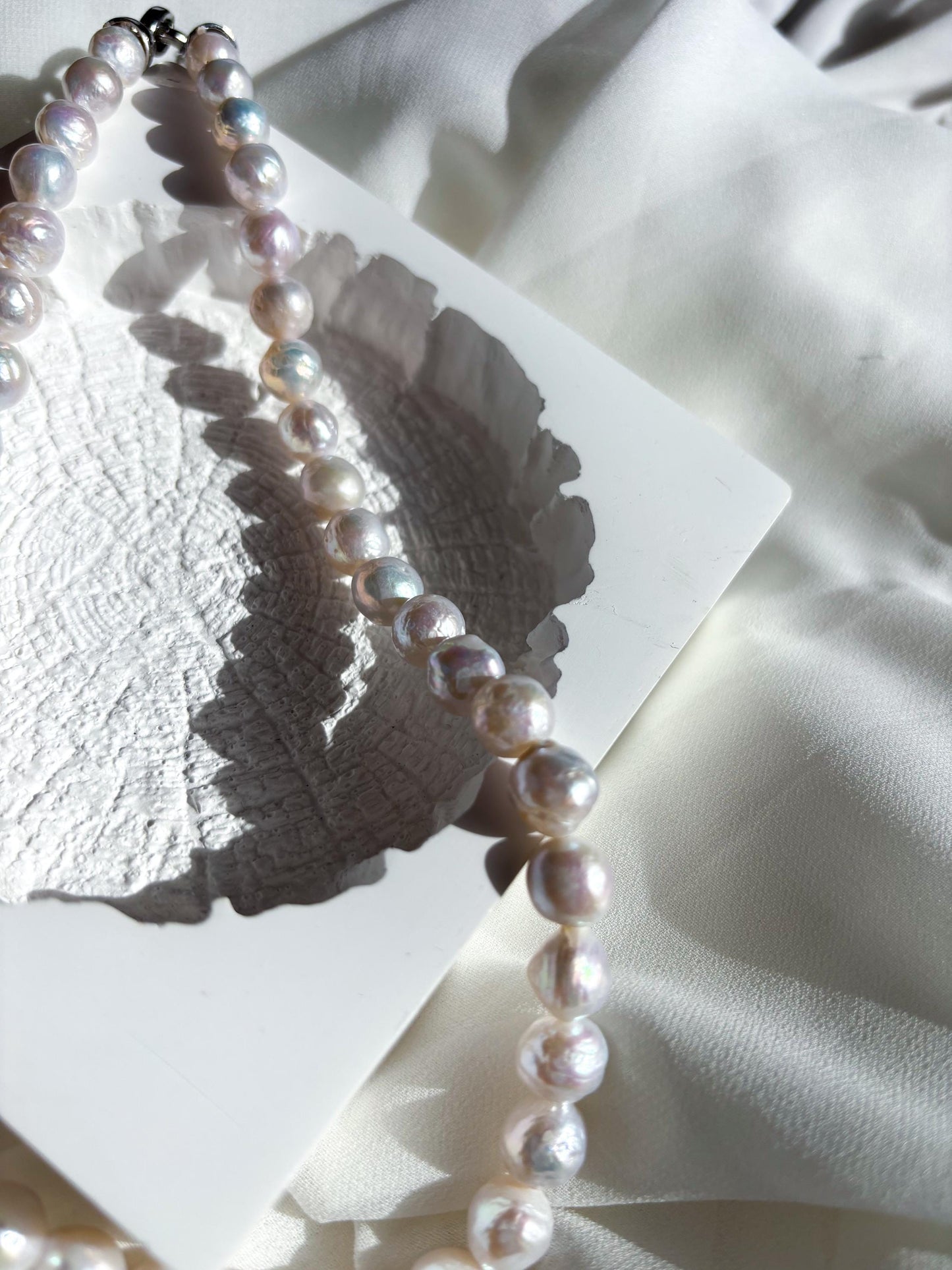 Ethereal Ocean Mist – White Baroque Wrinkled Pearl Necklace (AA Luster)