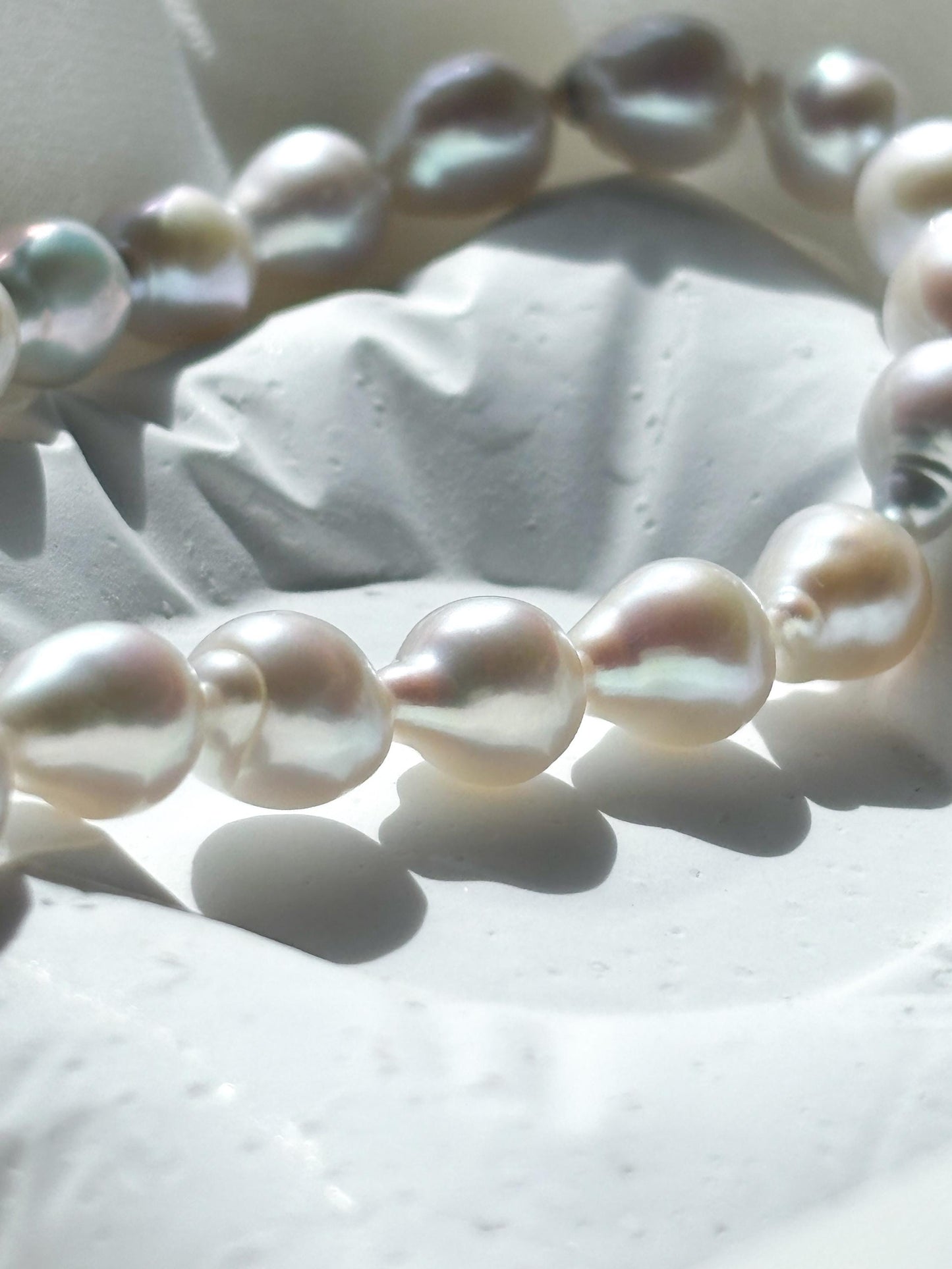 Moonlit Dew – White Baroque Teardrop Pearl Necklace (AAA Luster)