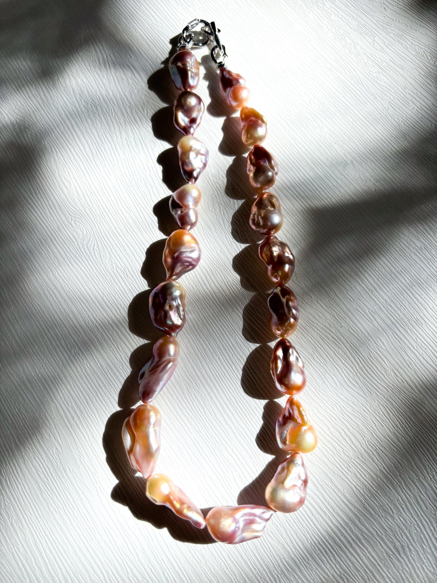 Enchanted Sunset – Orange & Purple Fish-Tail Baroque Pearl Necklace