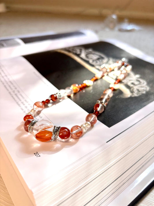 Ember Bloom – Hematoid Quartz, Pearl & Garnet Necklace