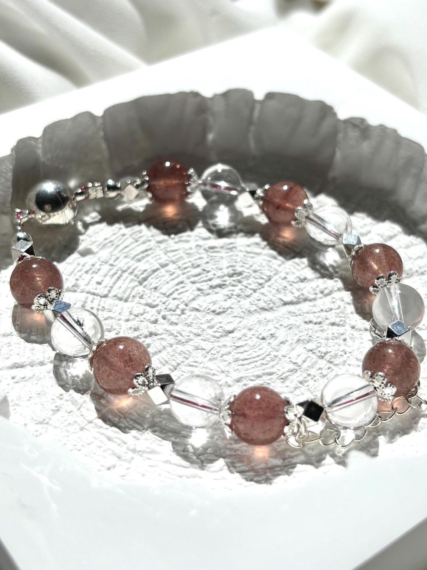 Rose Aura – Strawberry Quartz & Clear Quartz Bracelet