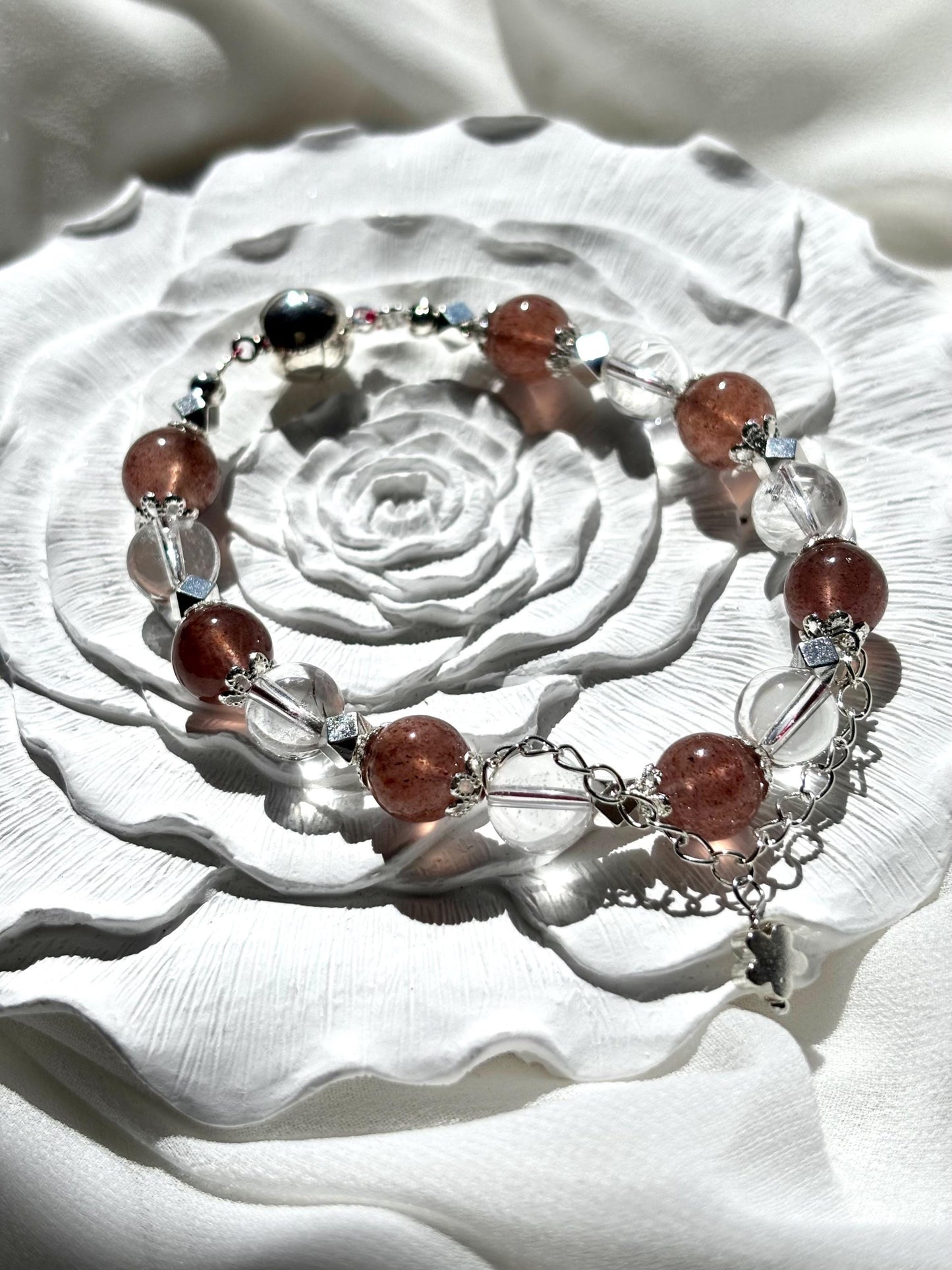 Rose Aura – Strawberry Quartz & Clear Quartz Bracelet