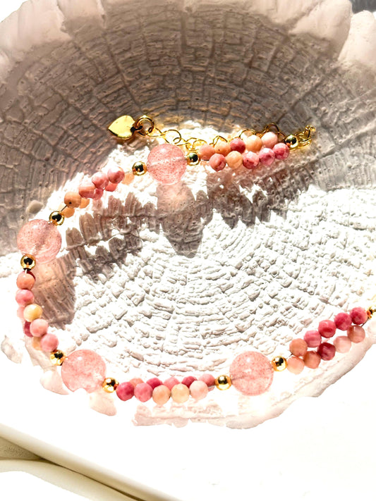 Blush Harmony – Alashan Agate & Strawberry Quartz Bracelet