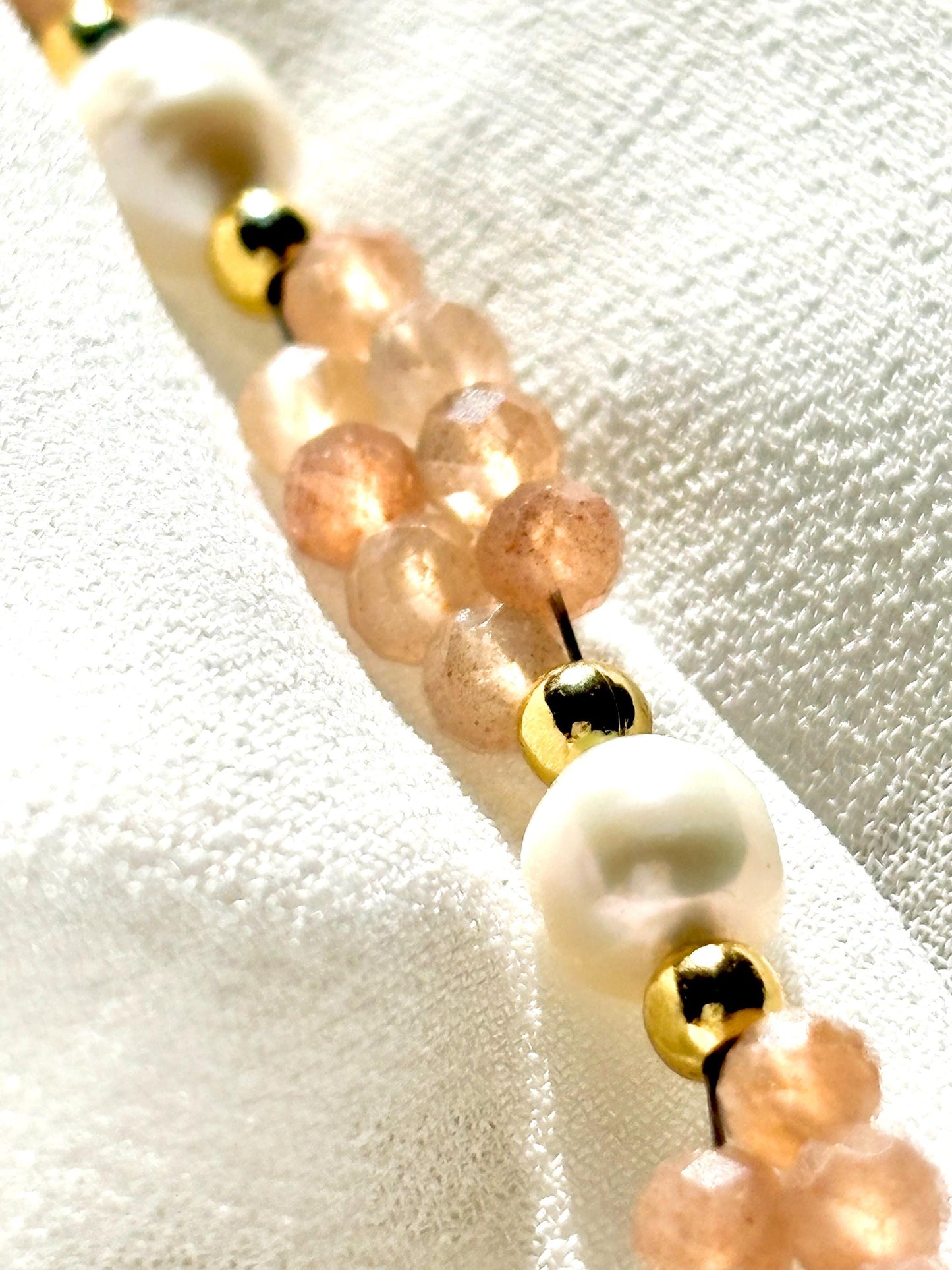 Golden Dawn – Freshwater Pearl & Sunstone Bracelet