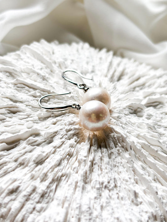 Luna Grace – 11mm White Pearl Drop Earrings