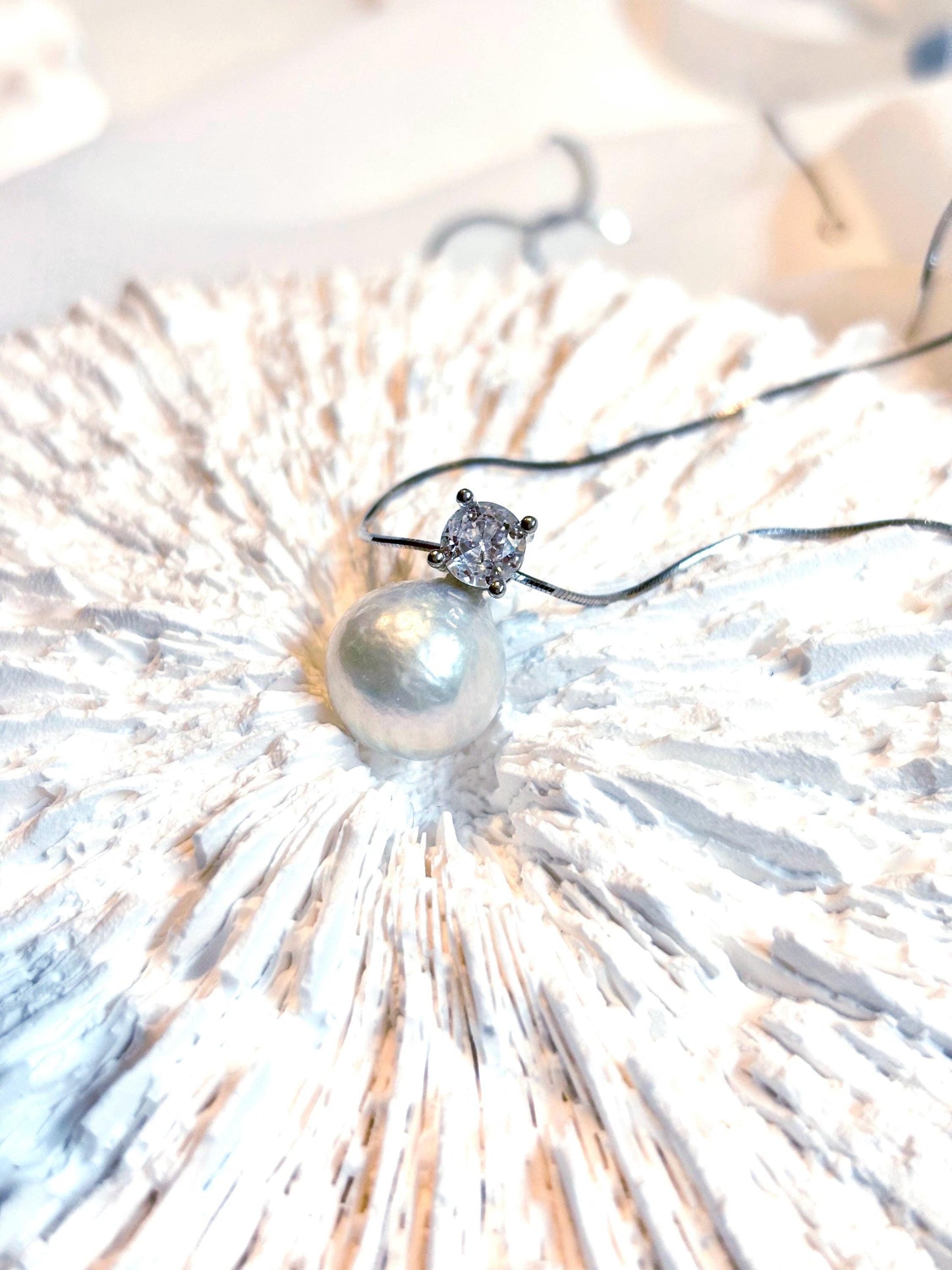 Royal Grace – White Pearl & Moissanite Solitaire Necklace