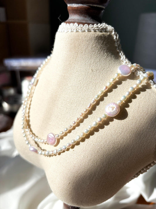 Moonveil - Layered Teardrop & Coin Pearl Necklace