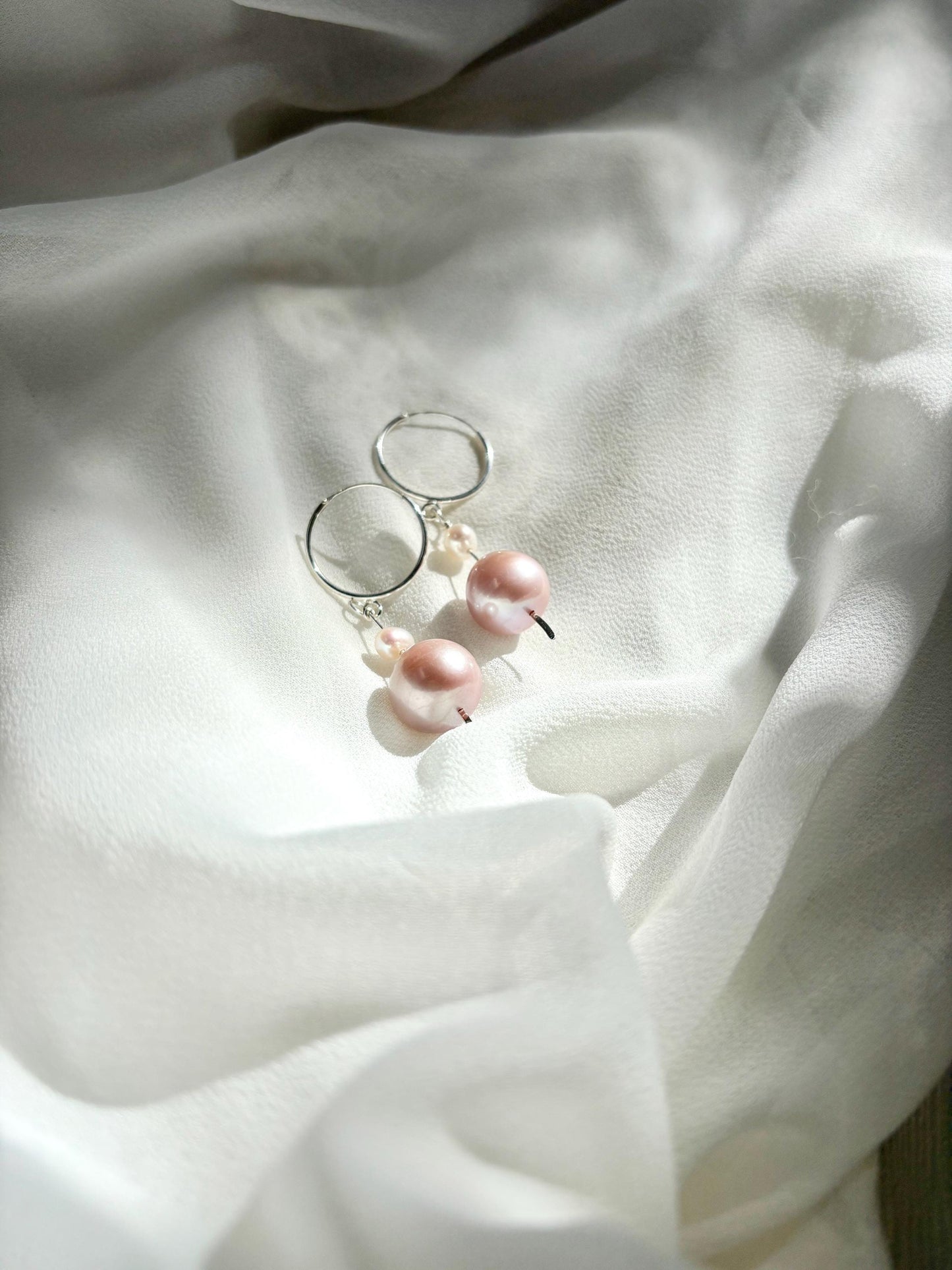 Snowy Whimsy – Sterling Silver Edison and Freshwater Pearl Huggie Earrings