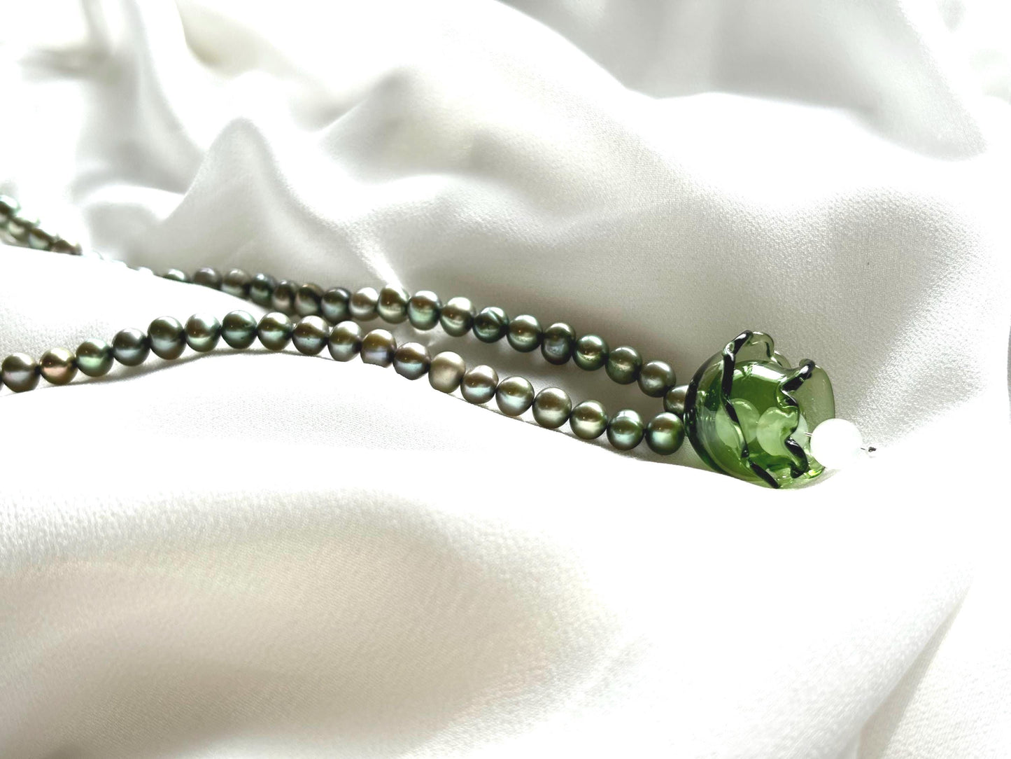 Verdant Bells: Whisper of the Forest Freshwater Pearl Necklace