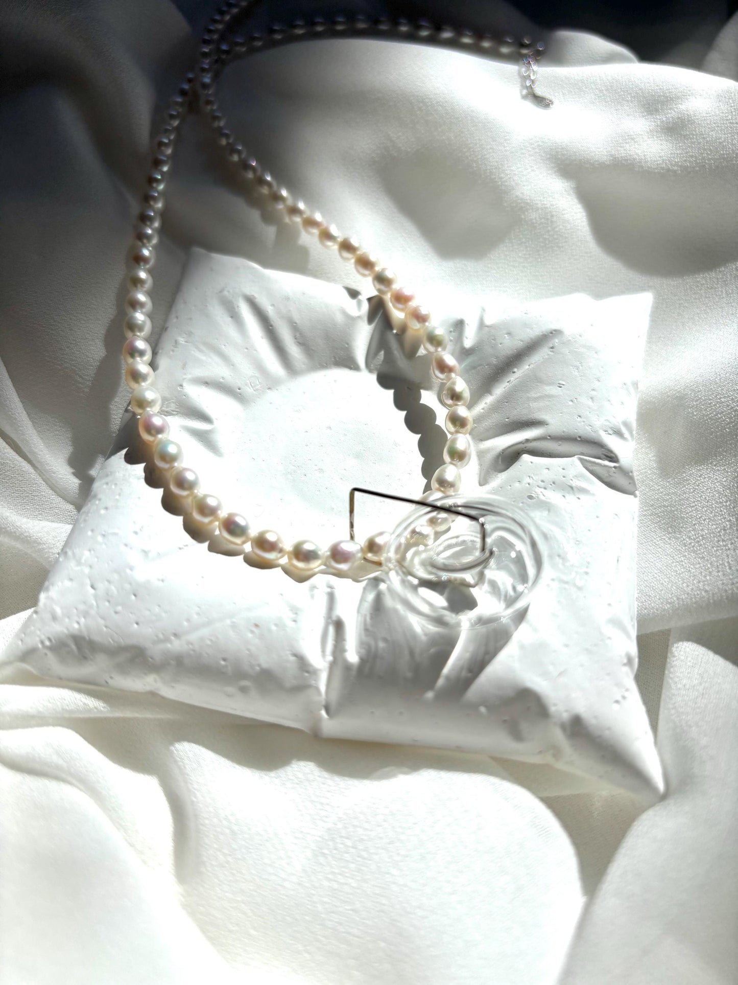 Bubbly Bliss Teardrop Pearl Necklace with Removable Clear Glass Donut Pendant 925 Sterling Silver (AAA Luster)