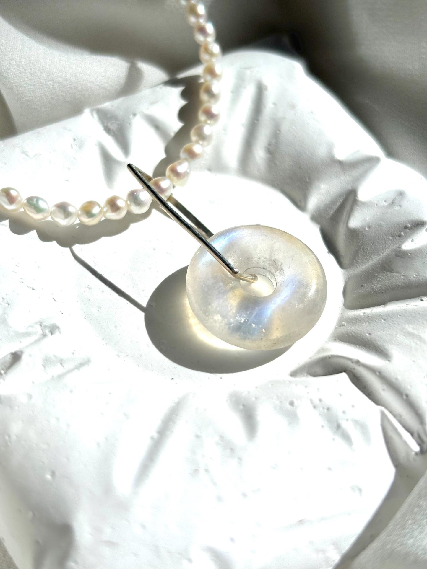Ethereal Glow Convertible Pearl 925 Necklace with Removable Moonstone Pendant 925 Sterling Silver(AAA Luster)