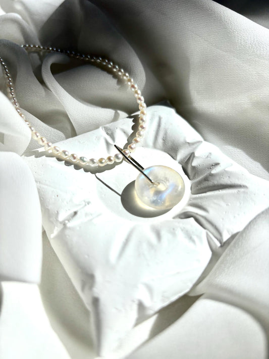 Ethereal Glow Convertible Pearl 925 Necklace with Removable Moonstone Pendant 925 Sterling Silver(AAA Luster)
