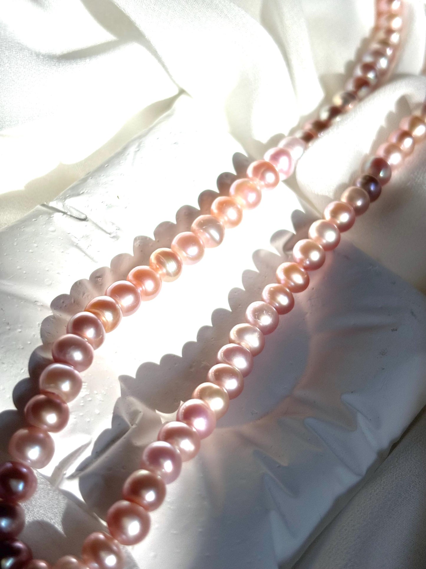Blushing Blossoms: Freshwater Pearl Choker in Cherry Blossom Pink 925 Sterling Silver ( Luster AA )