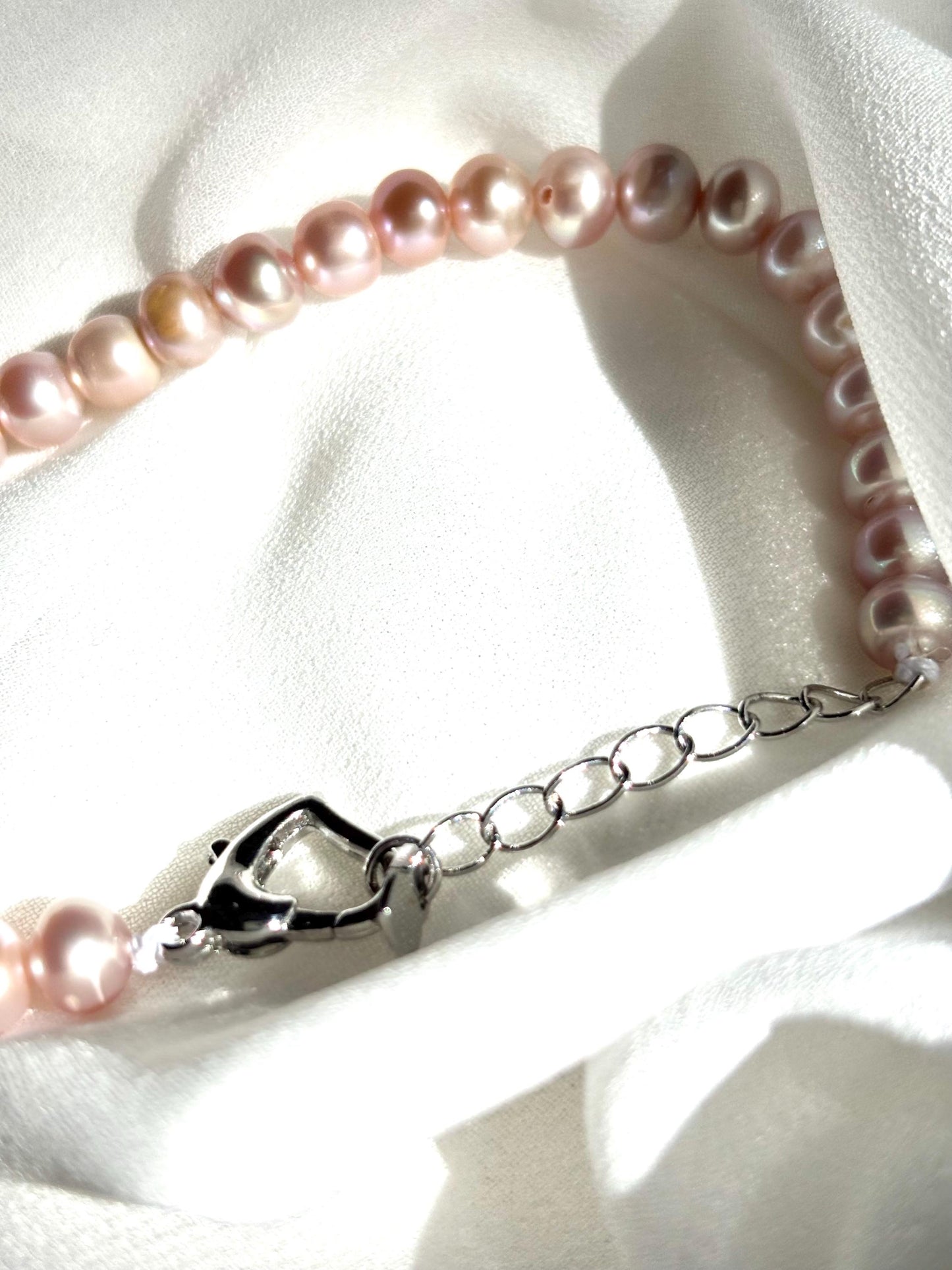 Blushing Blossoms: Freshwater Pearl Choker in Cherry Blossom Pink 925 Sterling Silver ( Luster AA )