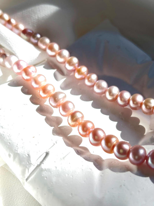Blushing Blossoms: Freshwater Pearl Choker in Cherry Blossom Pink 925 Sterling Silver ( Luster AA )