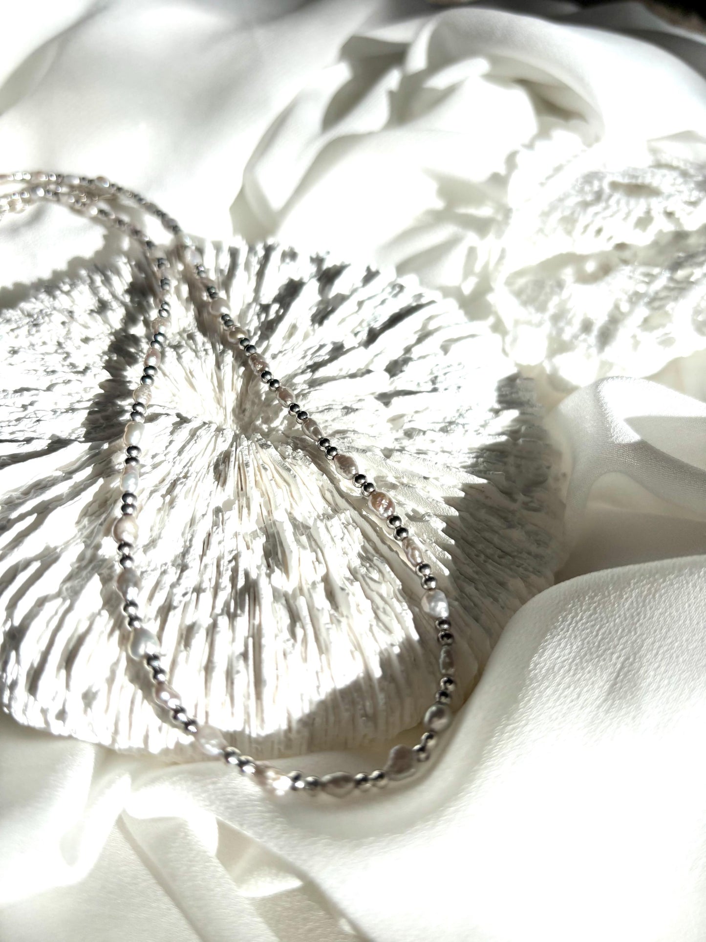 Lily of the Valley Mist – Light Gray Baroque Freshwater Pearl Necklace