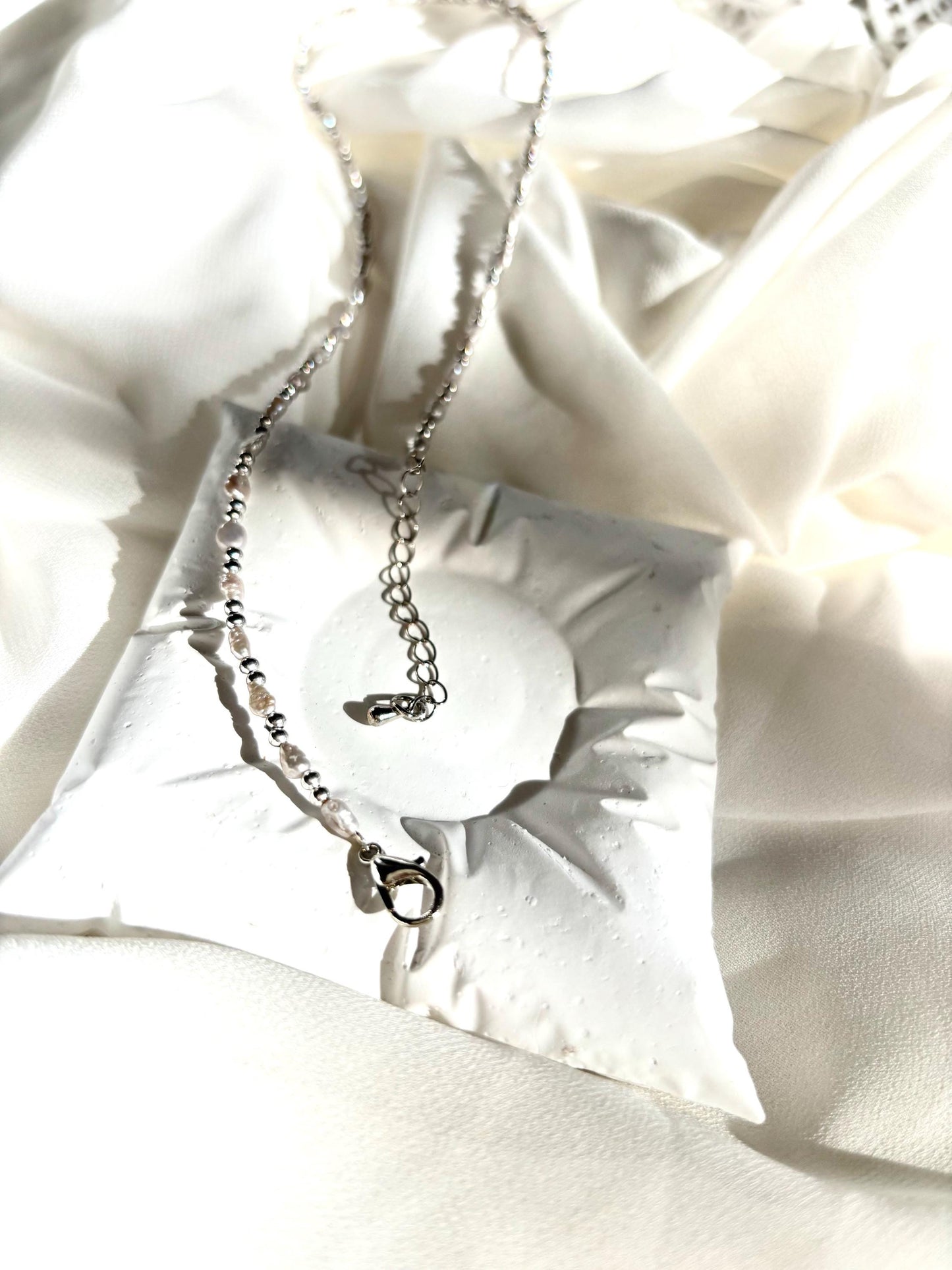 Lily of the Valley Mist – Light Gray Baroque Freshwater Pearl Necklace