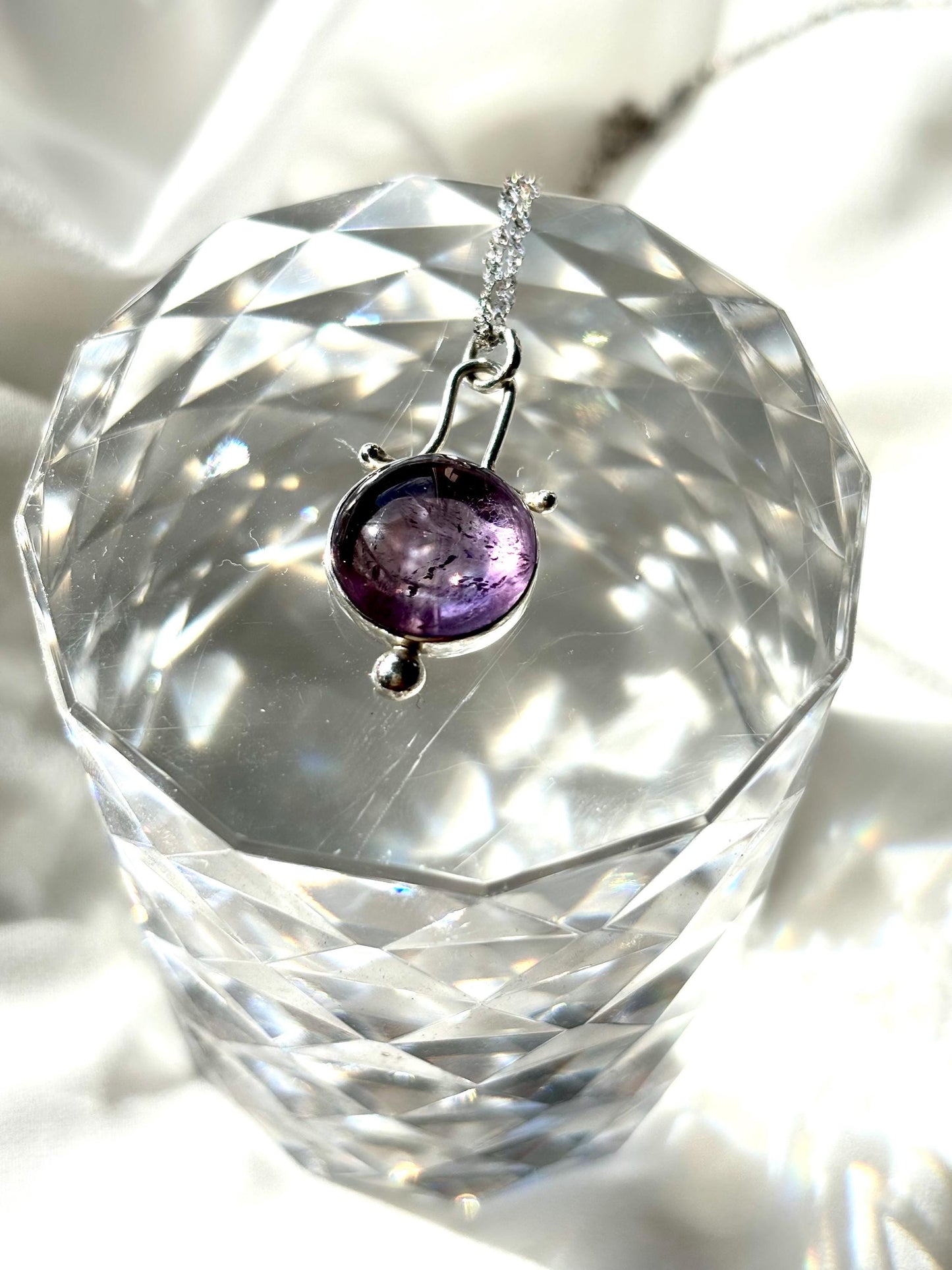 Mystic Veil – Amethyst Round Pendant Necklace