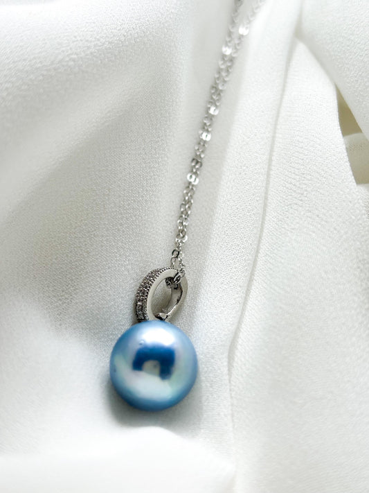 Cloud Sigh – 12mm Baby Sky Blue Pearl Pendant Necklace