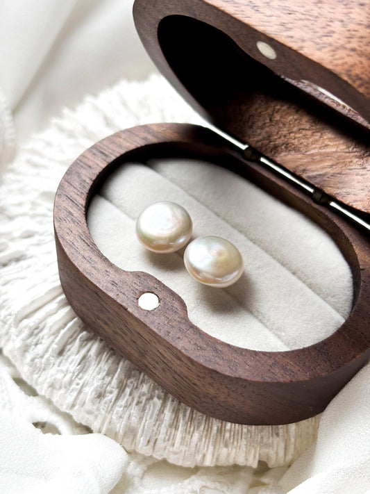 Iridescent Whisper – White Baroque Button Pearl Earrings
